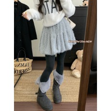 批发实拍实价  减龄仿水貂毛高腰抽绳半身裙<b class='q'>百搭</b>A字裙短裙