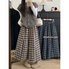 批发实拍实价  秋冬格子毛呢阔腿裤高腰九分裤直筒<b class='q'>休闲</b>松紧腰靴裤