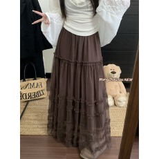 批发实拍实价 春夏高级感木耳边网纱半身<b class='q'>裙</b>高腰百搭显瘦大摆蓬蓬<b class='q'>裙</b>