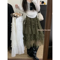 批发实拍实价  2026新款重工<b class='q'>蕾丝</b>网纱松紧腰蛋糕裙蓬蓬裙