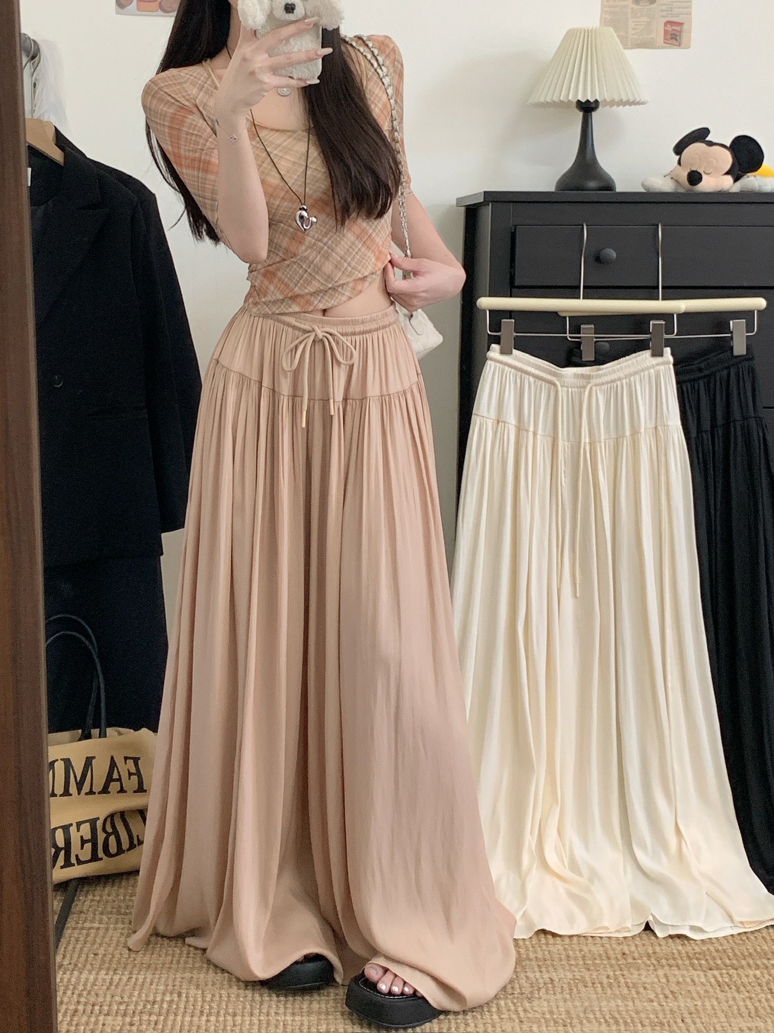 실사 정가 여름 새로운 요정 느긋한 핀치 Pleat 루즈핏 와이드 레그 팬츠
