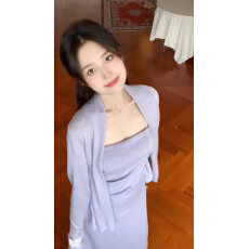 批发秋装新款女针织羊绒三件套小吊带+长袖开衫外套+中长半身件裙套装