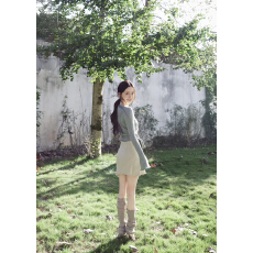 批发绑带针织开衫舒适百搭长袖上衣女露背针织吊带收腰连衣裙两件套