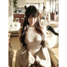 批发日系慵懒风针织连衣裙女秋<b class='q'>冬</b>季宽松无袖露肩背心裙温柔气质两件套