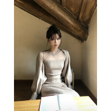 批发御姐气质针织<b class='q'>连衣裙</b>套装女秋冬收腰显瘦配大衣打底<b class='q'>长裙</b>