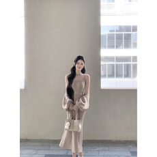 批发银座muse裙 日系系带罩衫无袖背心针织连衣裙两件套
