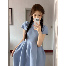 批发衬衫领弹力娃娃裙设计感收腰显瘦蓬蓬a字黑色短裙<b class='q'>连衣裙</b>女