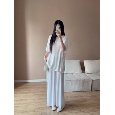 批发夏日轻透软糯莱赛尔亚麻混纺针织短袖T恤/半裙