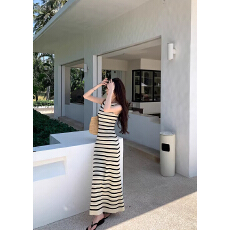 批发莱赛尔条纹吊带连衣裙女修身显瘦背心<b class='q'>包臀</b><b class='q'>长裙</b>