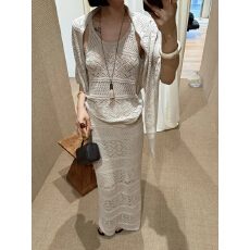 批发慵懒风夏季气质镂空针织套装女夏披肩背心长裙三件套显瘦时尚套装