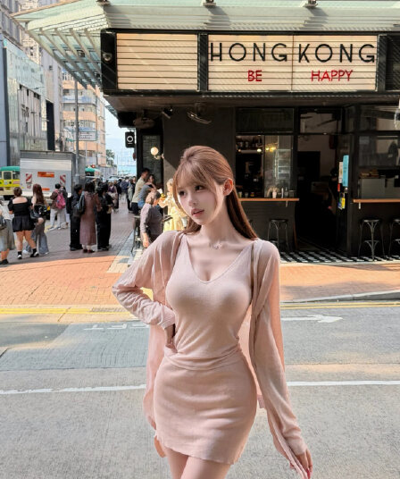 빛 사람들 산소 센스 핑크색 니트 V넥 조끼 반신 스커트 아마 오픈 가디건 얼음 모래 세트