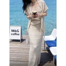 批发2026<b class='q'>夏</b>季轻奢风针织套装女镂空蕾丝三件套贵气感显瘦穿搭时尚套装