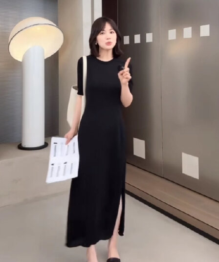 프랑스식 조용한 럭셔리 뽕나무 누에 실크 아세트산 혼방 측면 트임 드레스