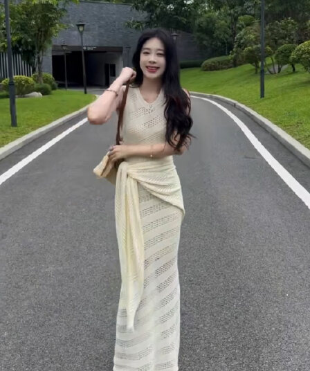 새로운 여름 느긋한 바람 홀로우 아웃 슬림해 보이는 출퇴근 여성 드레스 숄 블라우스 세트
