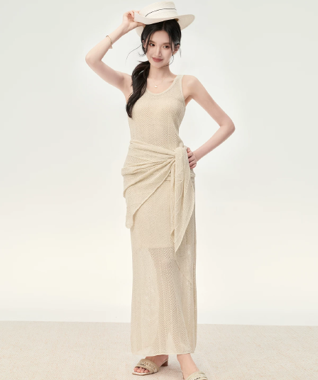 touchin haute 바람 불어 오는 중 Pinellia 라이 경기 서울 아마 혼방 홀로우 아웃 니트 조끼 숄 반 스커트 세트