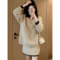 实拍小香风撞色针织毛衣短裙套装女秋冬2025新款韩系套装