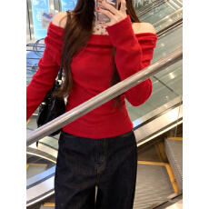 批发实拍 一字肩修身红色T恤女冬季韩系半高领内搭无袖网纱背心<b class='q'>套装</b>