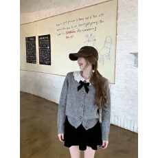 批发实拍法式甜美风蝴蝶结<b class='q'>毛衣</b>开衫女2026春新款小个子<b class='q'>宽松</b>针织上衣