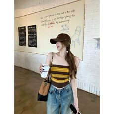 实拍时尚条纹抹胸背心女2026夏季新款修身短款洋气甜辣妹纯欲上衣