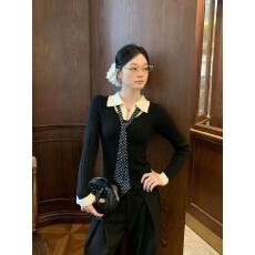 批发宋正恩咖色Polo领假两件针织衫女冬季衣内搭修身短款长袖小上衣