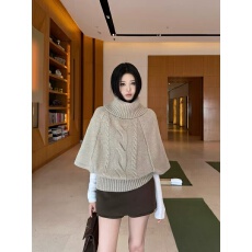 批发已出货  麻花针织套头斗篷针织毛衣女秋<b class='q'>冬</b>宽松高领打底针织衫女