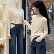 批发木耳边半高领羊毛针织衫女<b class='q'>欧洲站</b>2025冬装<b class='q'>新款</b>欧货女装打底小衫潮