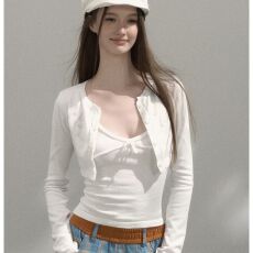 批发纯欲风少女感2026春季新款甜美修身重工刺绣<b class='q'>针织</b>衫两件套上衣女潮