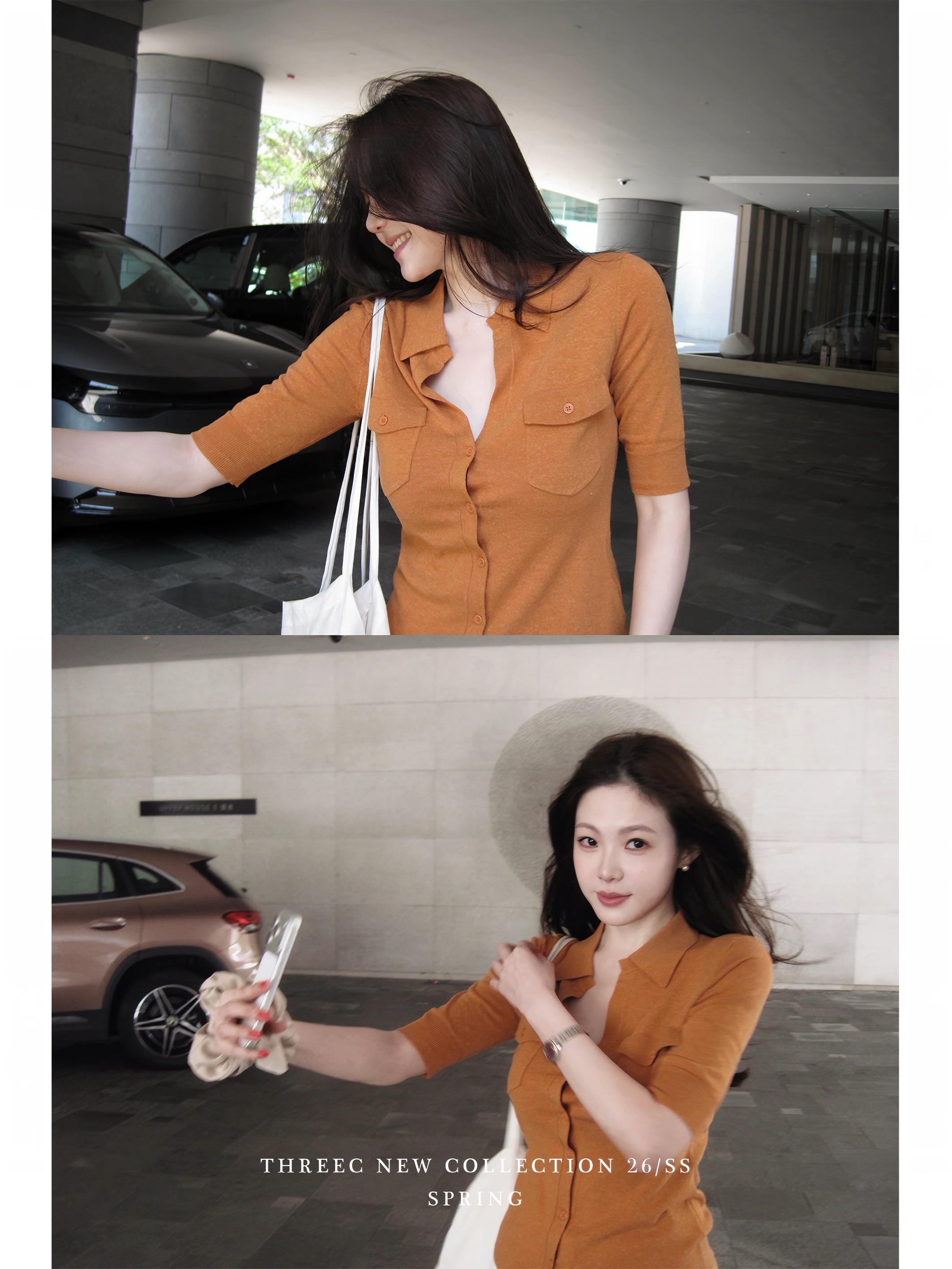 좋은 품질 세 안녕하세요. threec 마침내 기다 려 개미 허리 아마 보다 작은 서울 저항 올린 사람 : 공 중간 소매 니트 맨위