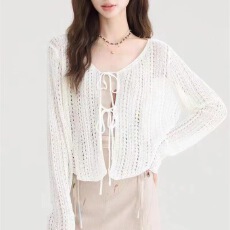 批发已出货 韩国chic针织<b class='q'>开衫</b>女新款夏季镂空薄款外套宽松设计感披肩