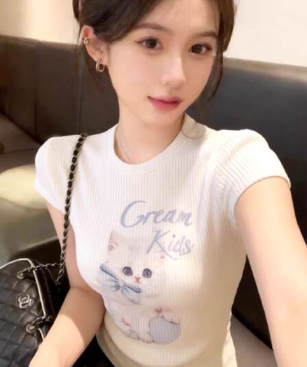 있음 선적 귀여운 연령 감소 고양이 프린트 패턴 긍정적 인 어깨 반팔 티셔츠 여름 새로운 아름다운 맨위