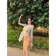 批发已出货韩系轻奢假两件露肩针织衫<b class='q'>女</b>2026早秋温柔风<b class='q'>修身</b>低领上衣