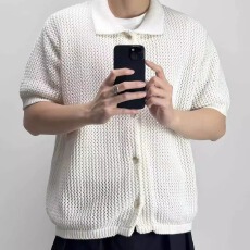 批发夏季镂空透气polo衫短袖<b class='q'>t</b><b class='q'>恤</b><b class='q'>男生</b>设计感V领炸街拼色网眼半袖上衣潮