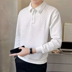 批发华夫格Polo领卫衣男士轻熟风提花翻领Polo衫男春秋季新款<b class='q'>潮</b>牌长袖