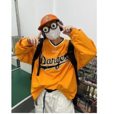 批发慵懒小牛津刺绣卫衣潮流文艺百搭简约V领新款时尚ins套头气质原宿
