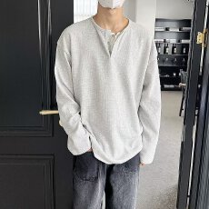 批发标准ins圆领潮流流行潮新款<b class='q'>青少年</b>假两件双层亨利领长袖<b class='q'>t</b><b class='q'>恤</b>春秋季
