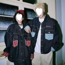 批发春季<b class='q'>牛仔</b>外套男2025年新款痞帅宽松夹克男女潮牌口袋格子拼接褂子