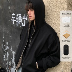 批发双面穿千鸟格 拉链连帽卫衣外套男女秋<b class='q'>冬</b>宽松复古帽衫上衣 新款