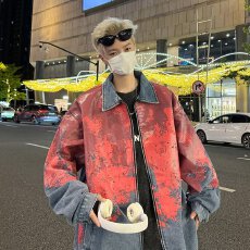 批发时尚宽松型美式<b class='q'>复古</b>扎染水洗牛仔夹克外套无品牌潮流新款慵懒<b class='q'>日系</b>