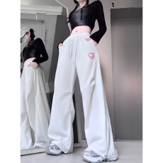 批发立体包边【原版复合印花】休闲运动阔腿裤女春秋流苏<b class='q'>新款</b>高腰卫裤