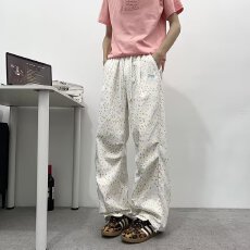 批发刺绣【原版工艺】阔腿运动裤男<b class='q'>夏</b>季宽松裤甜美慵懒垂感直筒休闲裤