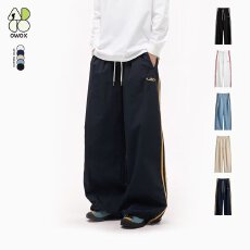 批发【高密塔丝隆】拼接条纹休闲阔腿裤女<b class='q'>夏</b>季宽松设计感小众高腰裤子