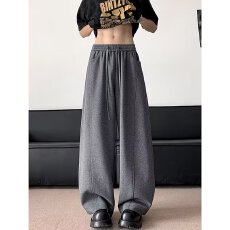 批发立体包边【华棉复合】灰色运动卫裤<b class='q'>夏</b>春2025新款爆款直筒休闲裤子