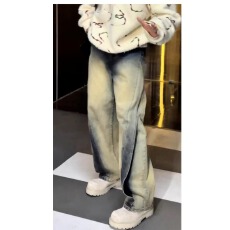 批发流行<b class='q'>夏</b>季简约青少年微弹美式复古设计感扎染弯刀牛仔裤潮常规潮流