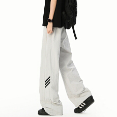 批发条纹运动卫裤男春<b class='q'>夏</b>季美式潮牌宽松直筒休闲垂感阔腿长裤