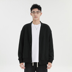 批发<b class='q'>日系</b><b class='q'>复古</b>开衫卫衣男女春季重磅慵懒风华夫格外套宽松休闲百搭上衣