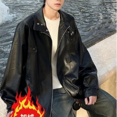 批发美式ins复古皮衣外套男<b class='q'>秋</b>季潮牌痞帅宽松百搭休闲加绒皮工装夹克