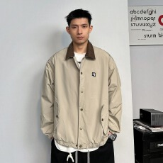 批发<b class='q'>日系</b><b class='q'>复古</b>撞色翻领外套男春秋季潮牌vintage宽松休闲哈灵顿夹克衫