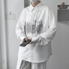 批发潮牌印花长袖衬衫男<b class='q'>春</b>秋薄款高中生寸衣痞帅高级感休闲青少年外套