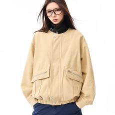 批发2025美式复古巴恩风工装大口袋潮牌外套女早春秋新款长袖翻领夹克