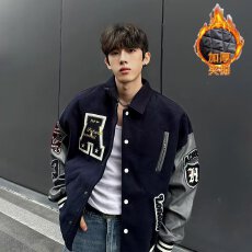 批发【 龙凤尼面料 加棉 】刺绣棒球服男秋<b class='q'>冬</b>季新款设计感百搭外套